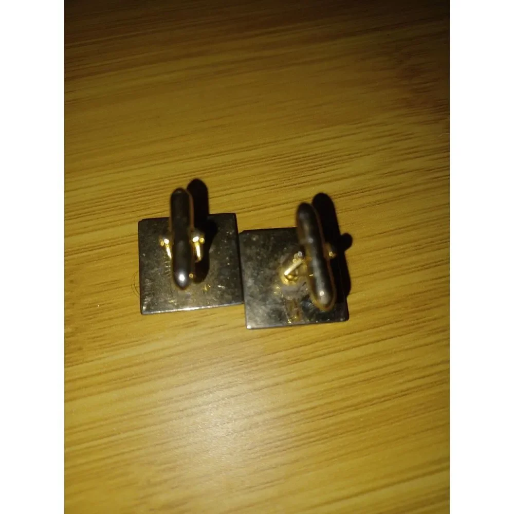 Vintage Swank Mother Of Pearl Gold Tone Square Cufflinks Black‎ Geometric Design